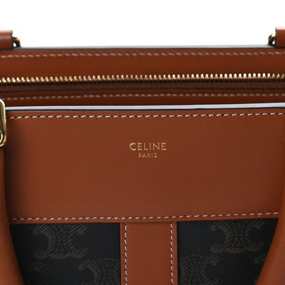 Celine Triomphe Canvas Calfskin Cabas De France Handbag Tan 6 of 8