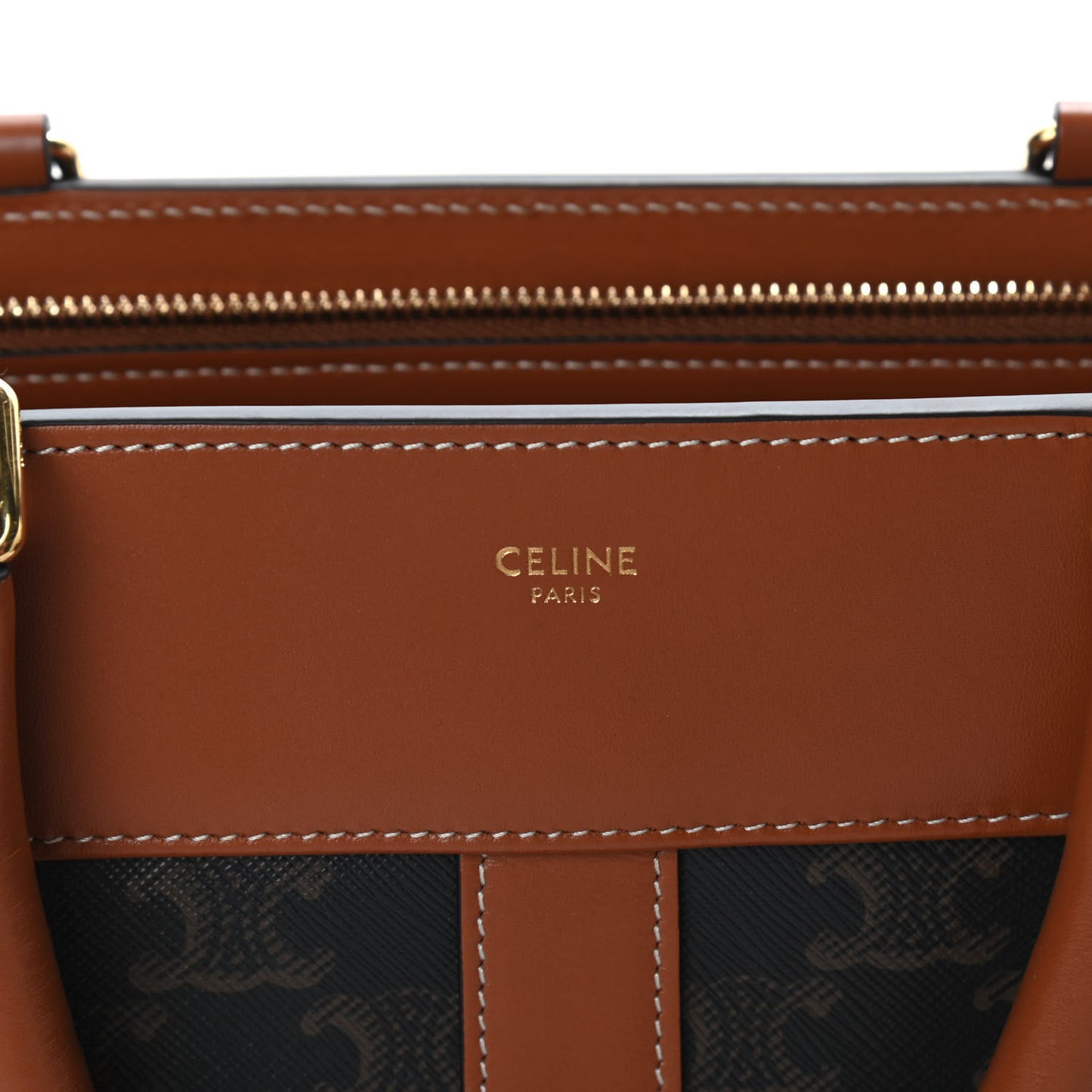 Triomphe Canvas Calfskin Cabas De France Handbag Tan