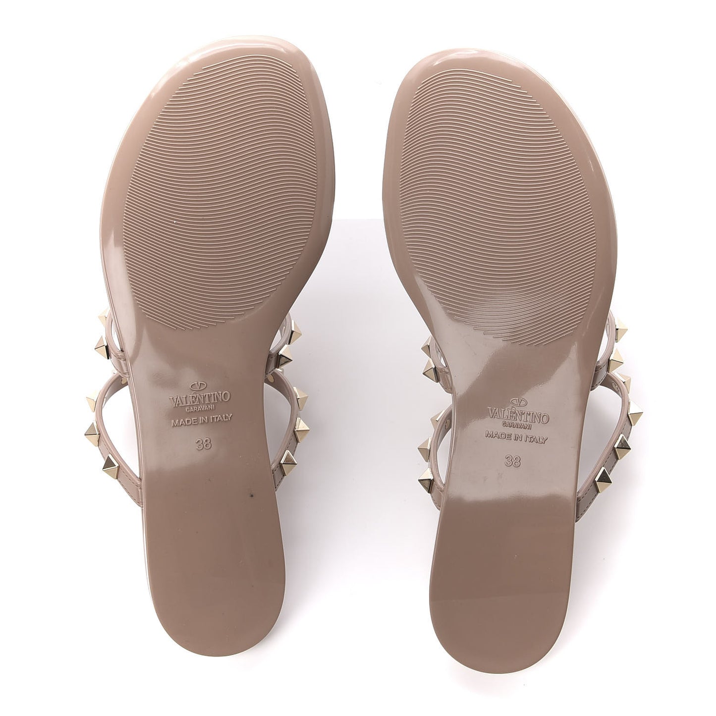 PVC Jelly Rockstud Caged Flat Thong Sandals 38 Poudre