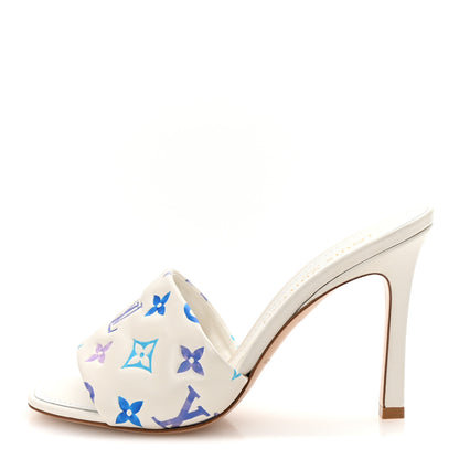 Louis Vuitton Lambskin Embossed Monogram By The Pool Revival High Heel Mules 38 White Blue Purple 1 of 10