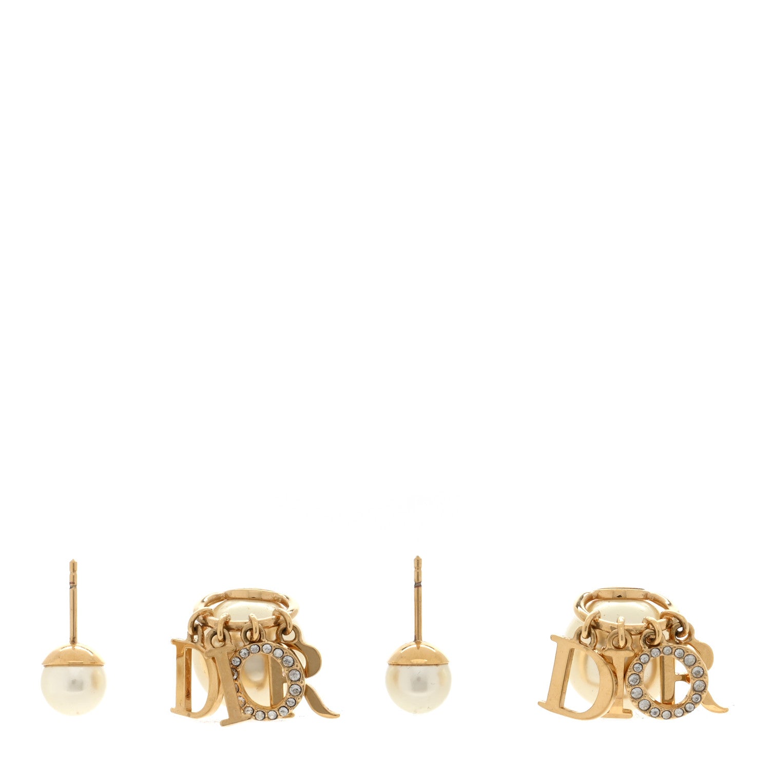 Christian Dior Pearl Crystal Tribal Logo Charms Earrings Gold 3 of 4