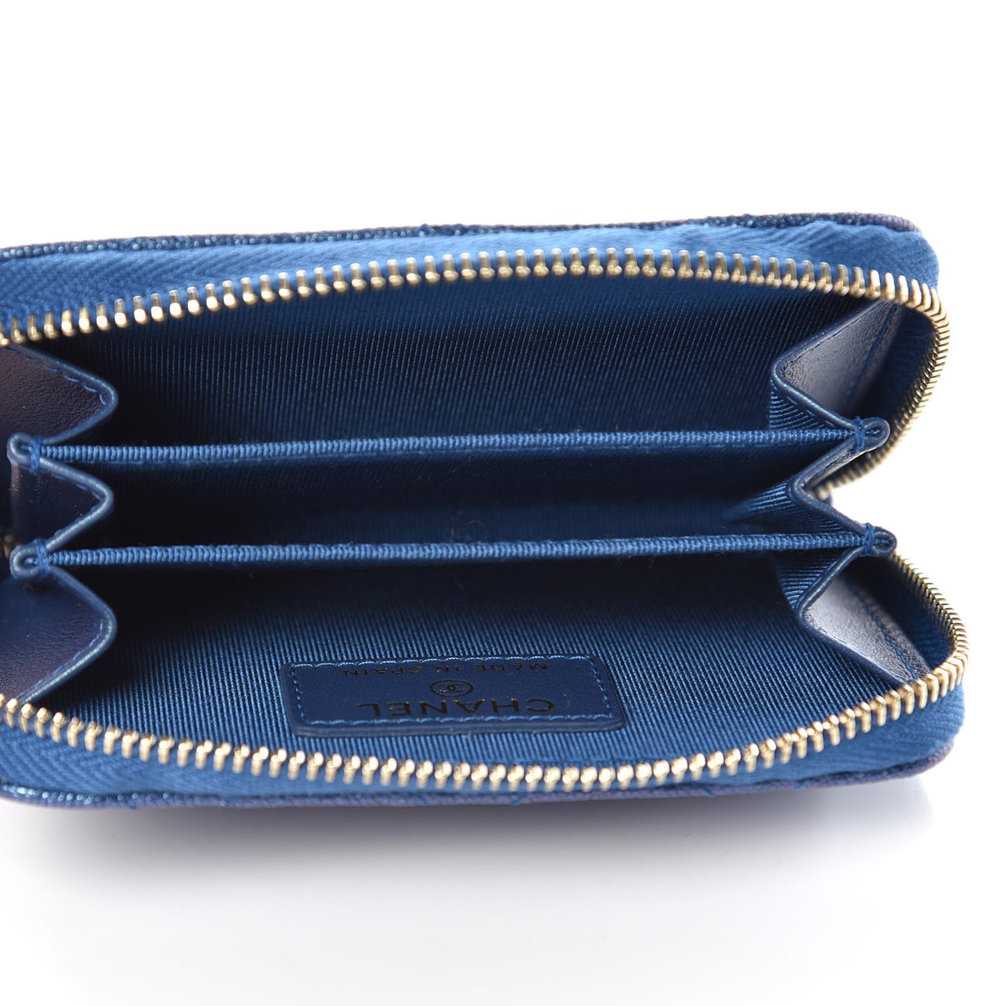 Metallic Caviar Quilted Zip Coin Purse Dark Blue