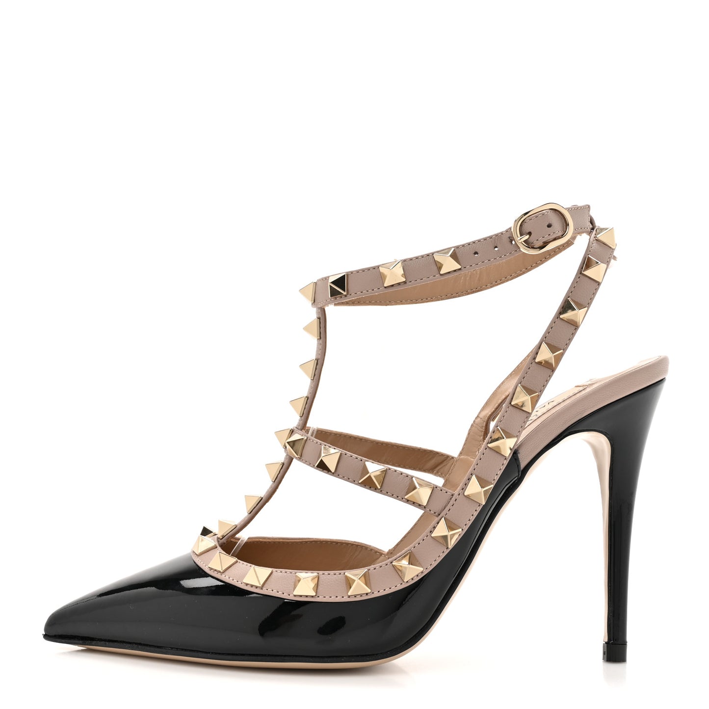 Patent Nappa Rockstud Ankle Strap 100mm Pumps 37 Black Poudre