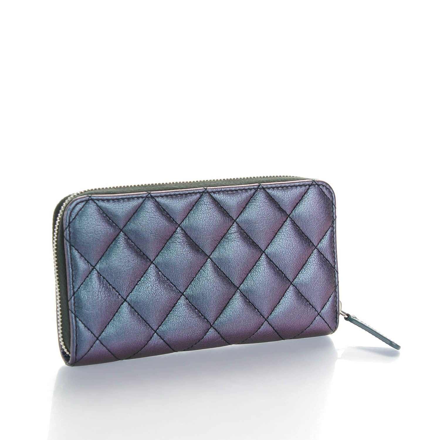 Chanel Iridescent Goatskin Quilted Small Zip Around Wallet Purple 3 of 8