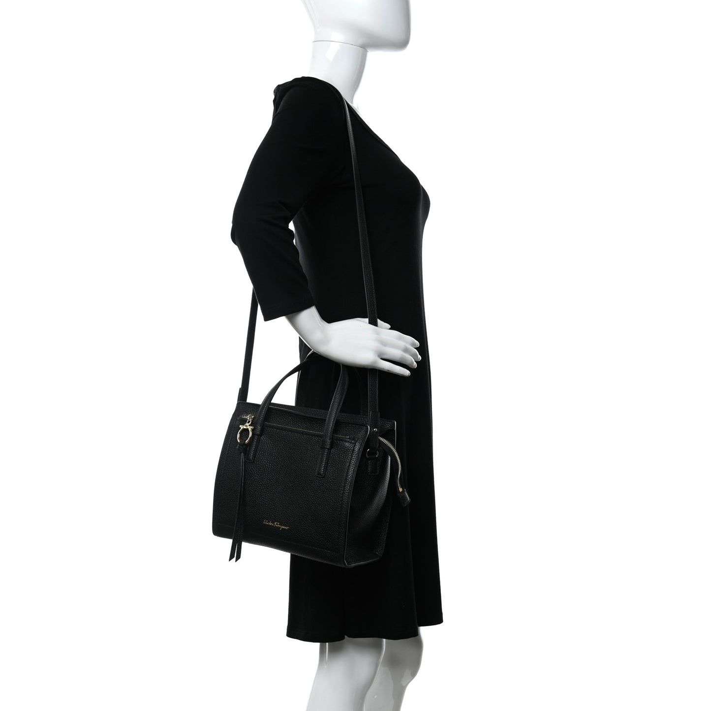 Hammered Calfskin Double Handle Small Amy Tote Black