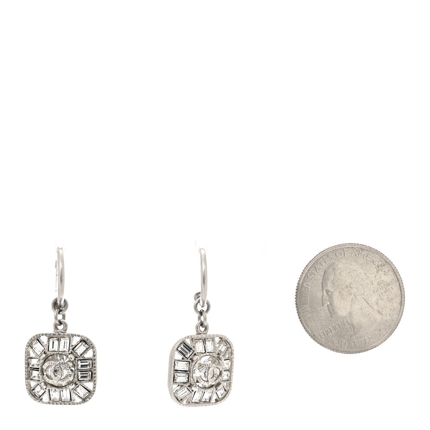 Chanel Baguette Crystal CC Shield Drop Earrings Silver 2 of 4