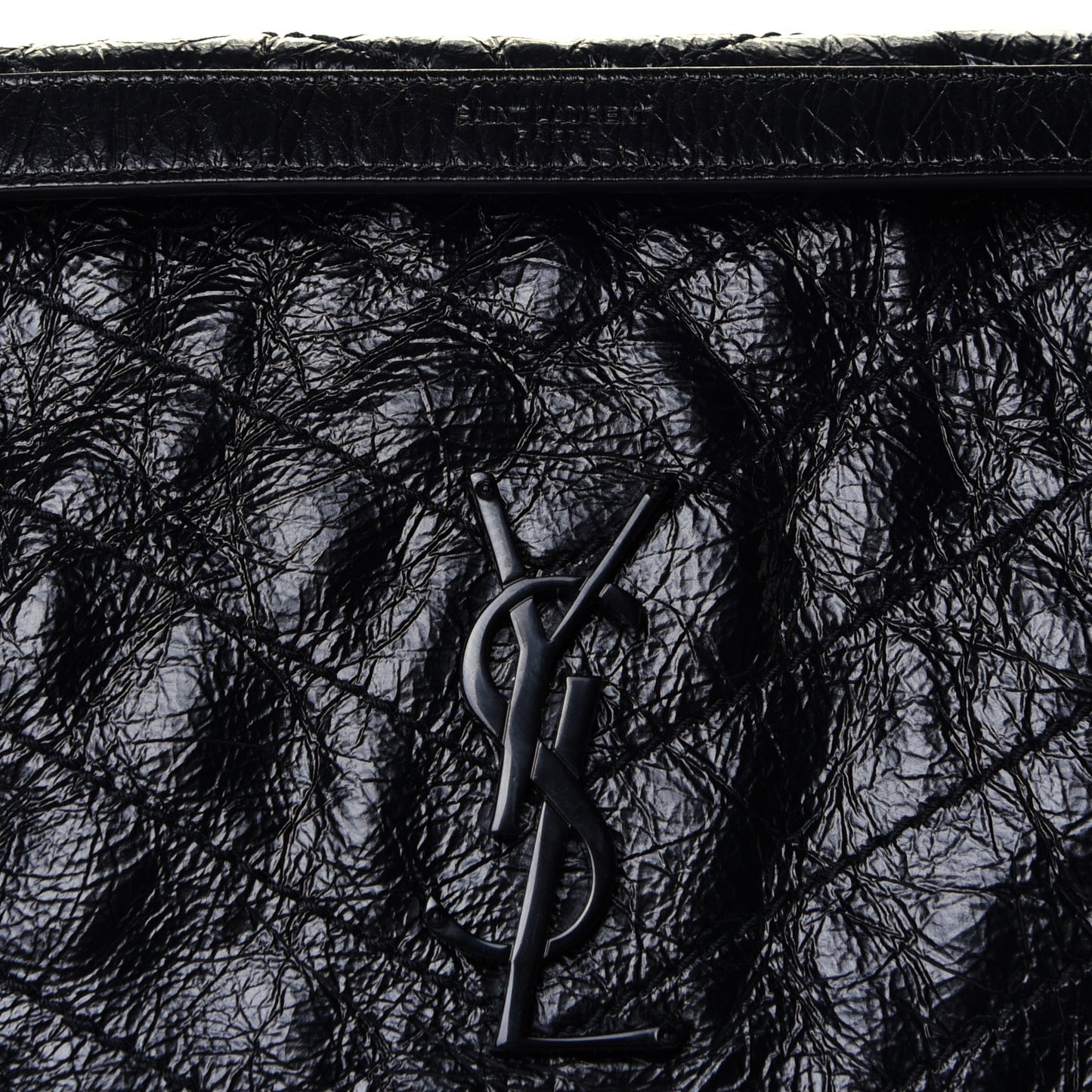 Crinkled Calfskin Matelasse Monogram Medium Niki Chain Satchel Black