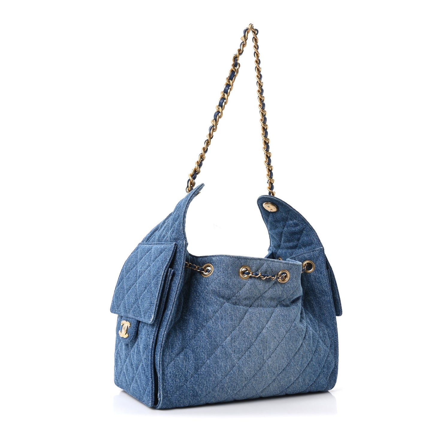 Washed Denim Quilted Small Chanel 25 Handbag Blue