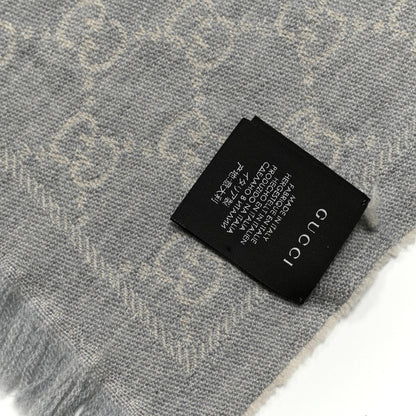 Gucci Wool Jacquard GG Monogram Sten Fringe Scarf Zinc Light Grey 4 of 5