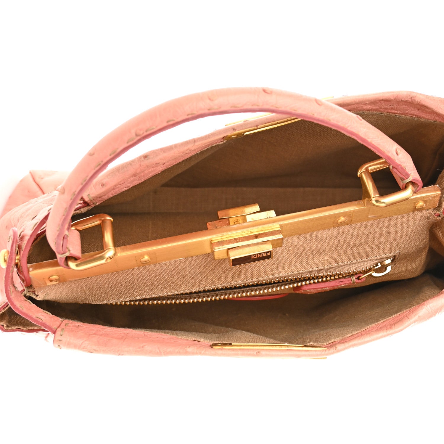 Fendi Ostrich Medium Peekaboo Iconic Satchel Pink 5 of 11