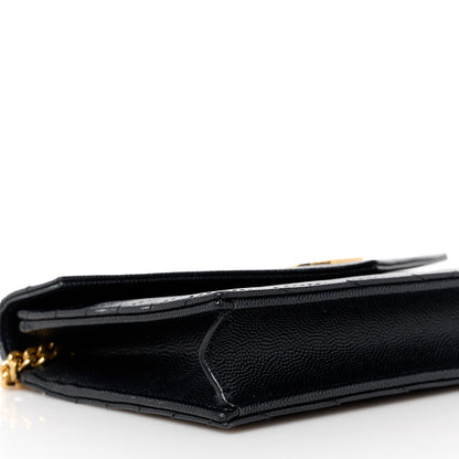 Saint Laurent Grain De Poudre Matelasse Chevron Monogram Envelope Chain Wallet Black 8 of 9