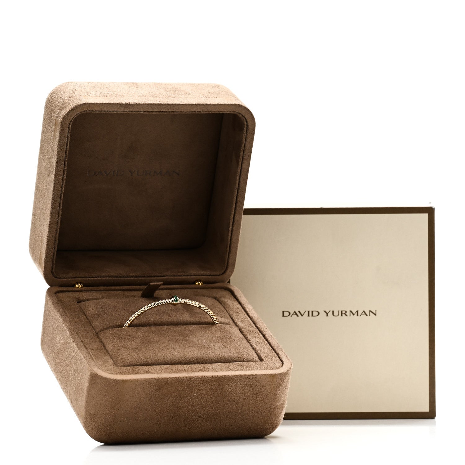 David Yurman 18K Yellow Gold Emerald 3mm Cablespira Single Station Bracelet 5 of 5