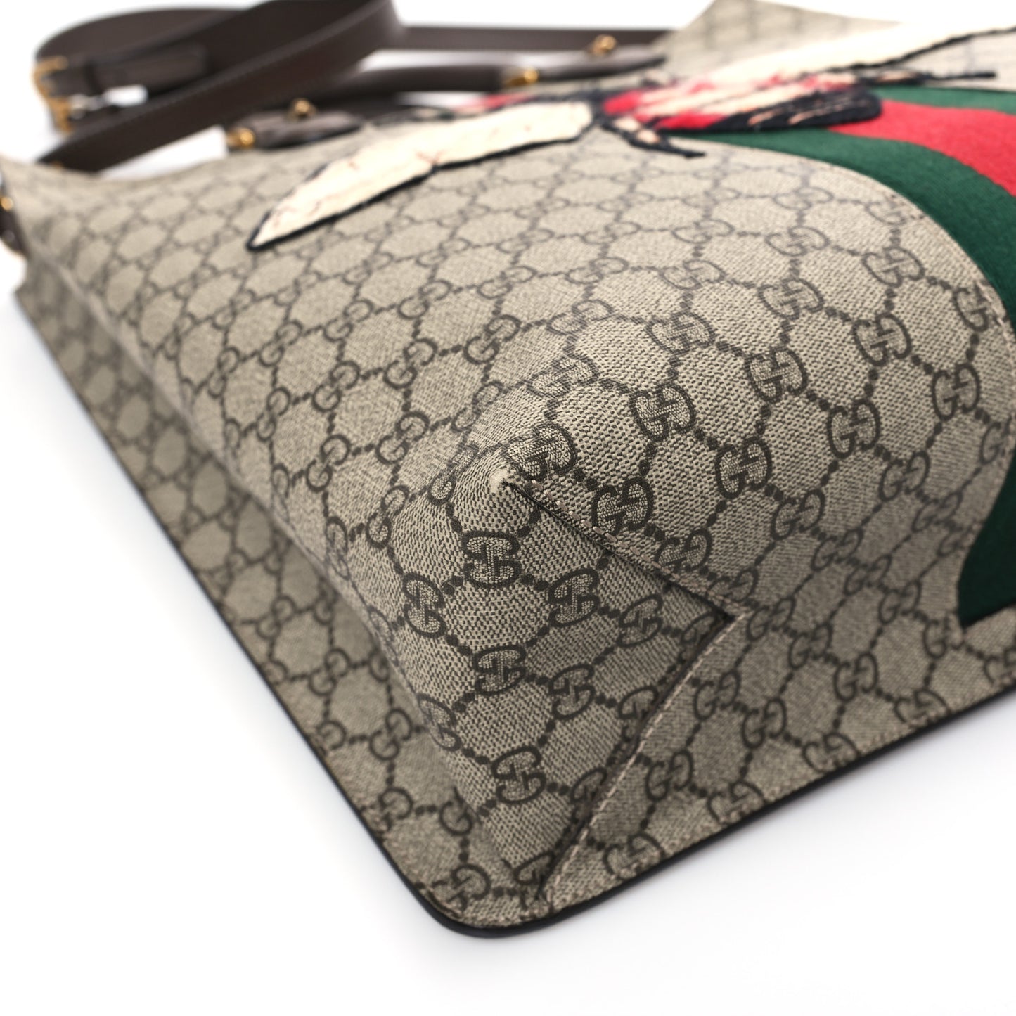 GG Supreme Monogram Web Animalier Bee Vertical Tote Brown