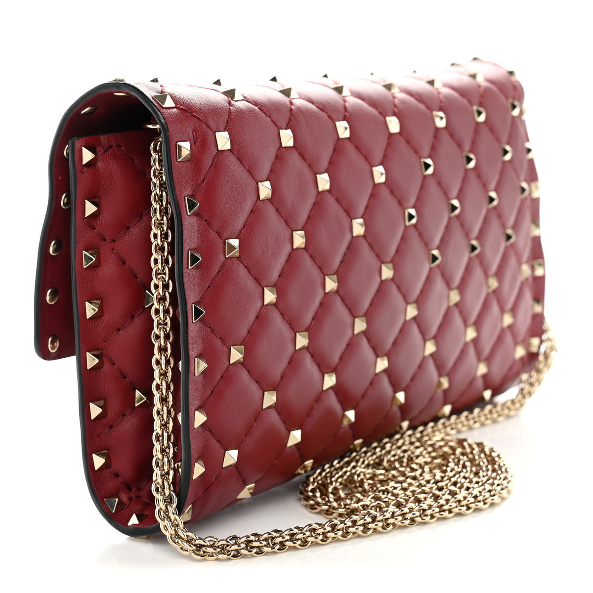 Nappa Rockstud Spike Wallet on Chain Rubino