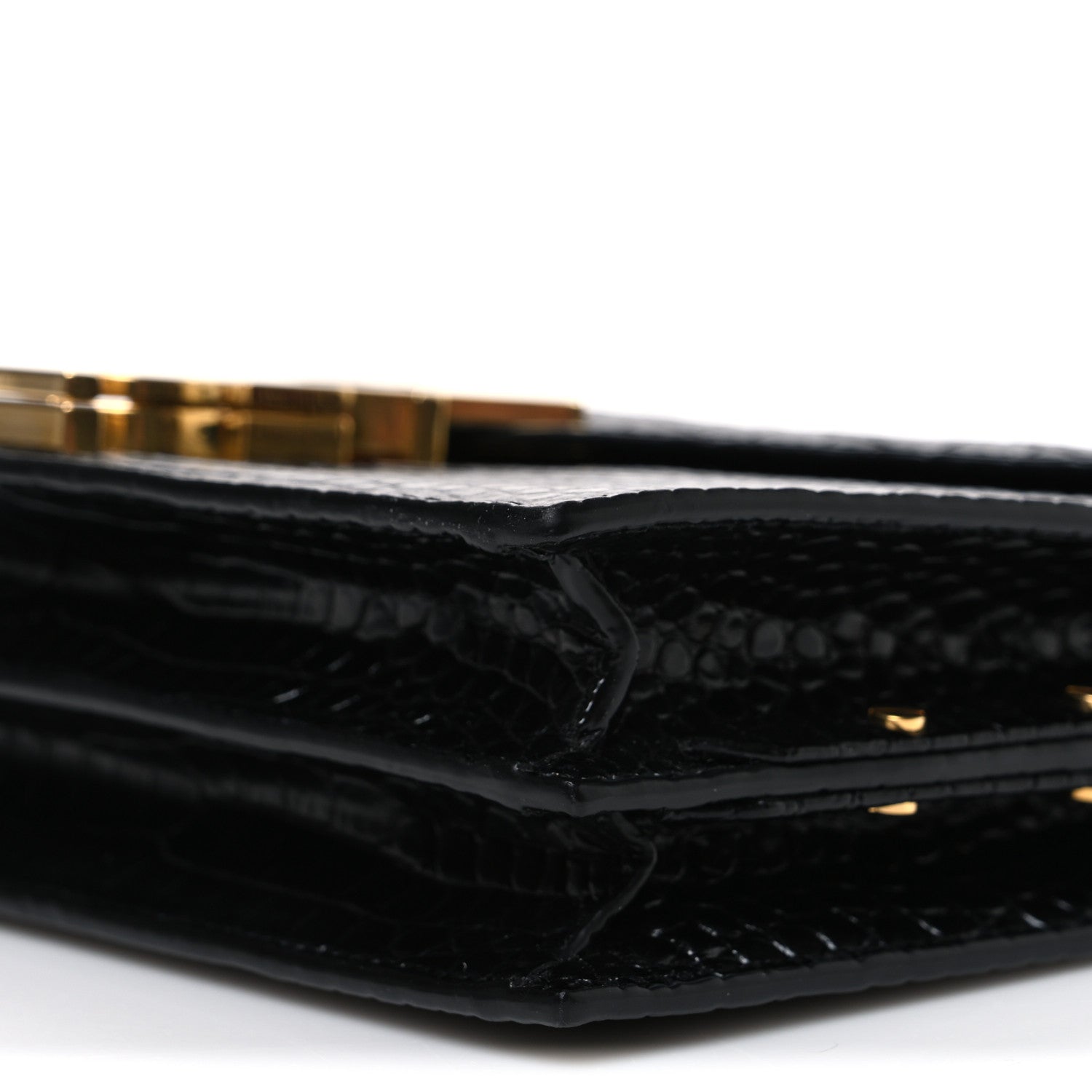 Saint Laurent Calfskin Crocodile Embossed Monogram Cassandra Clasp Bag Black 10 of 11