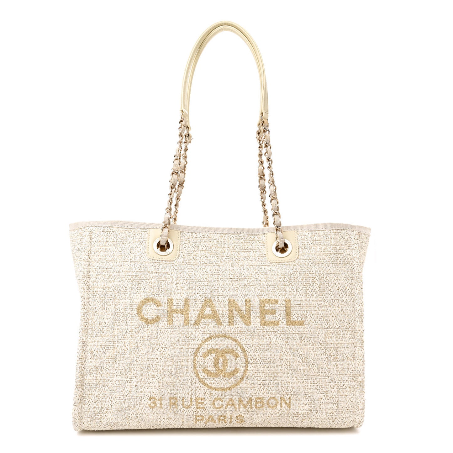 Lurex Boucle Small Deauville Tote Ivory