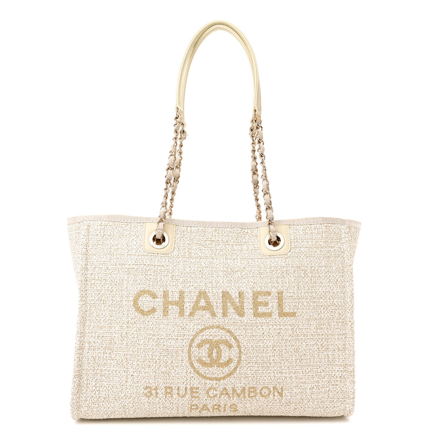 Chanel Lurex Boucle Small Deauville Tote Ivory 1 of 12