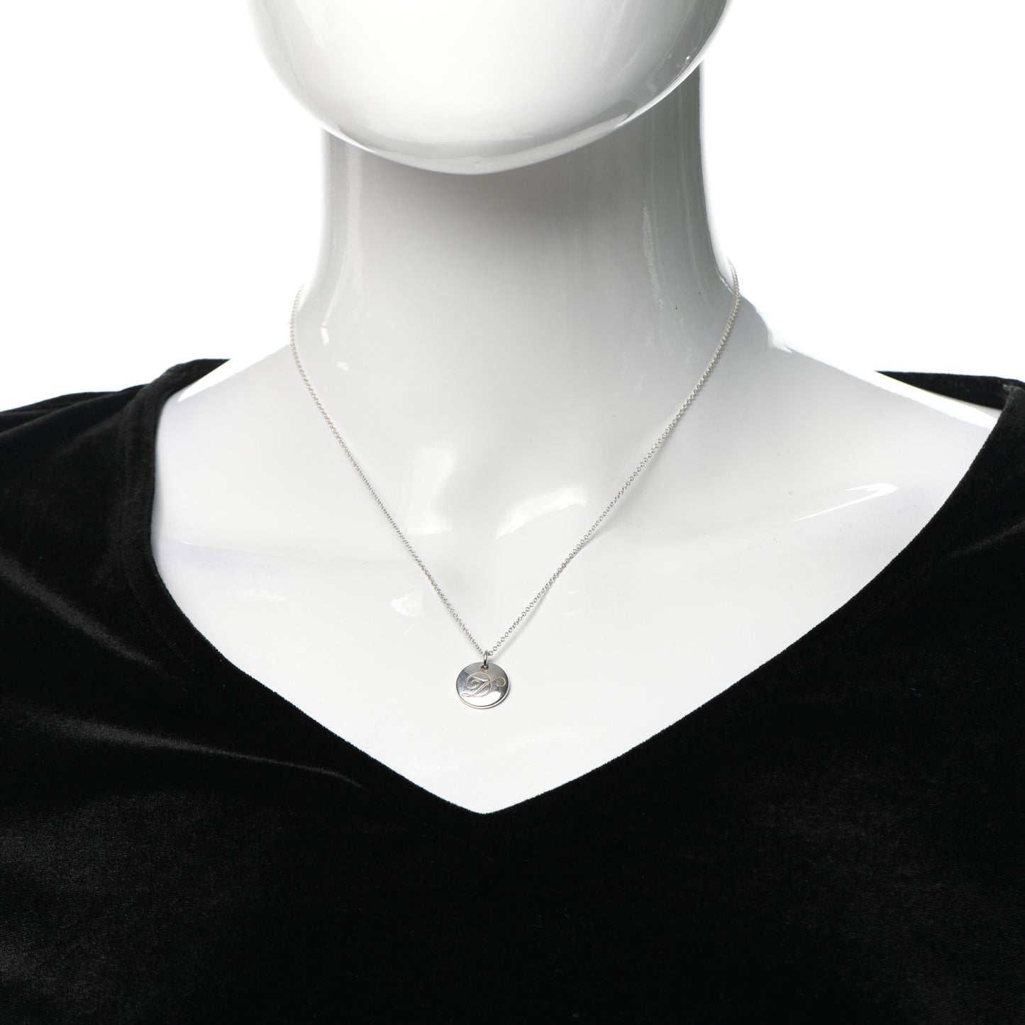 Sterling Silver Letter D Round Pendant Necklace