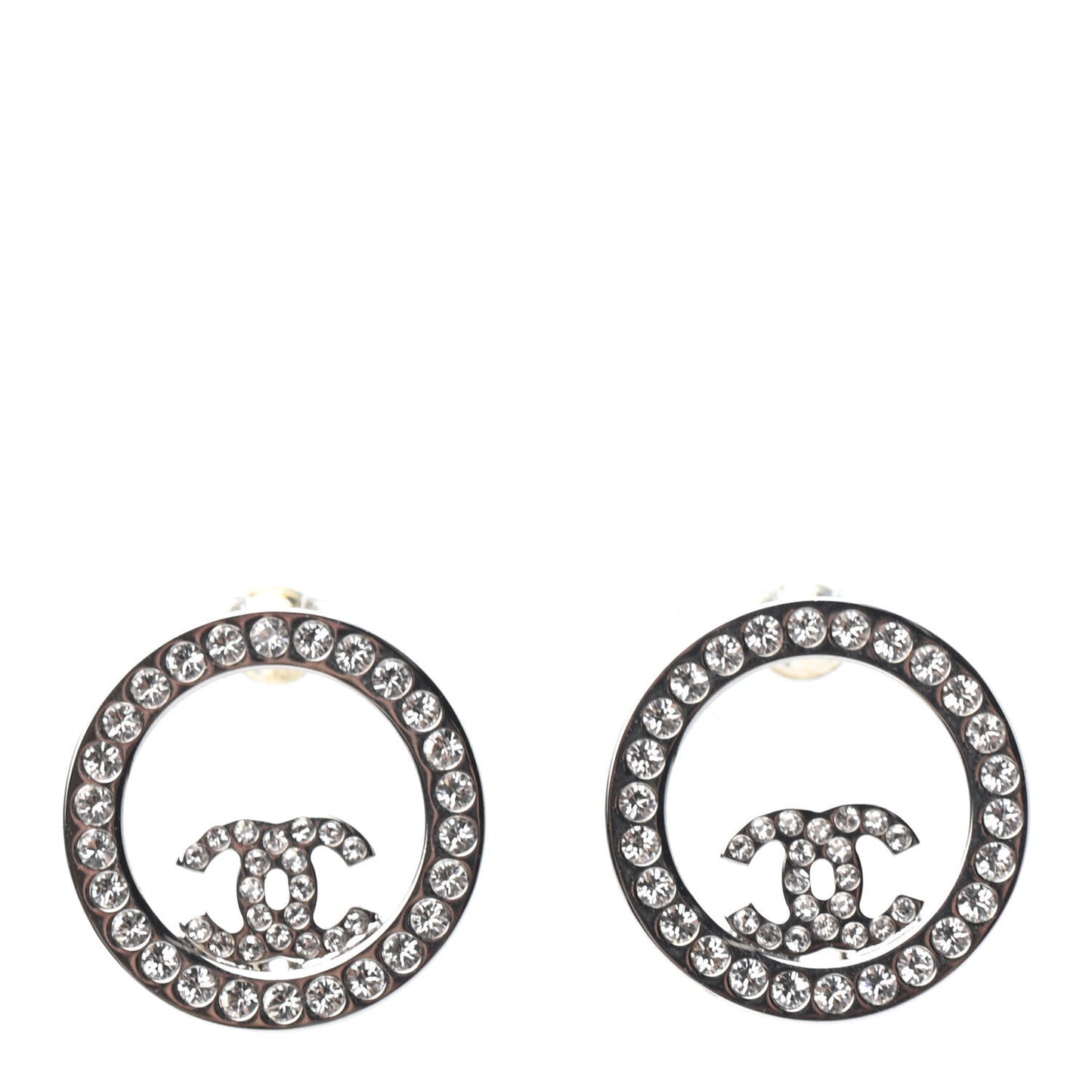 Crystal CC Round Earrings Silver