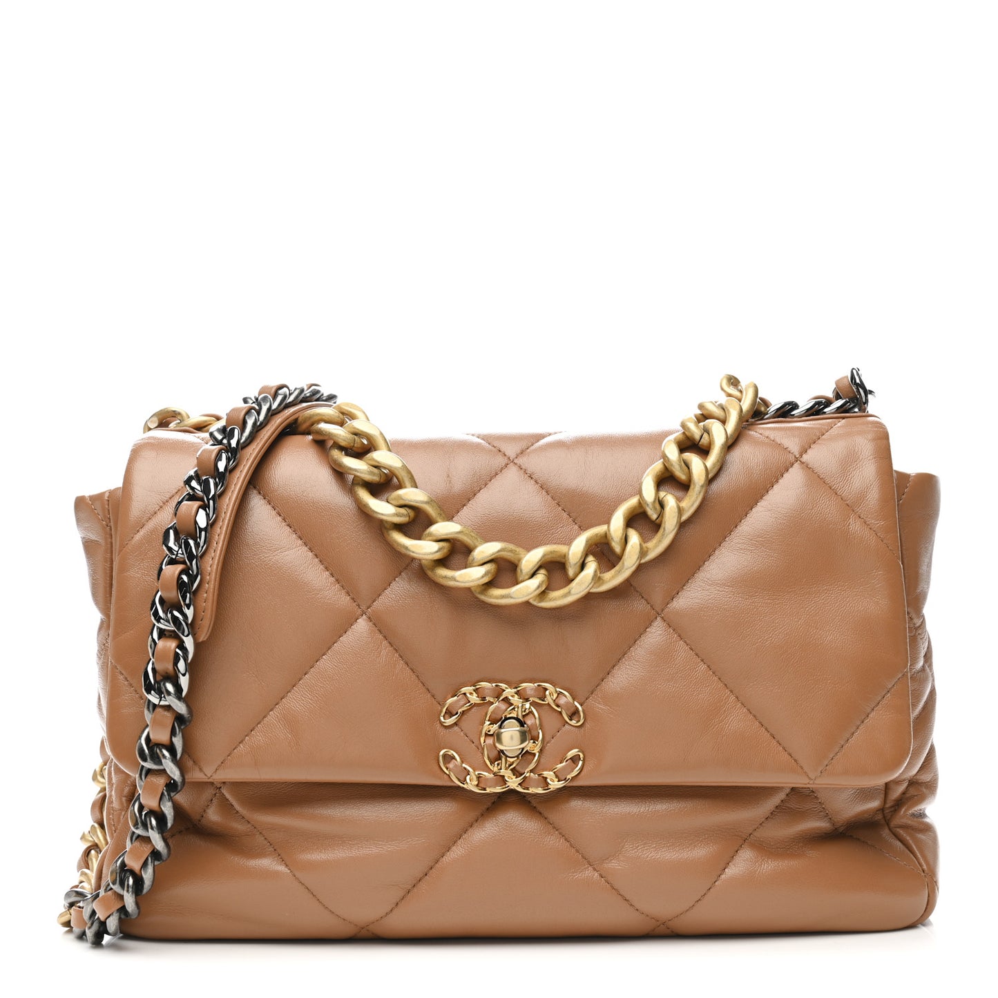 Lambskin Quilted Large Chanel 19 Flap Brown