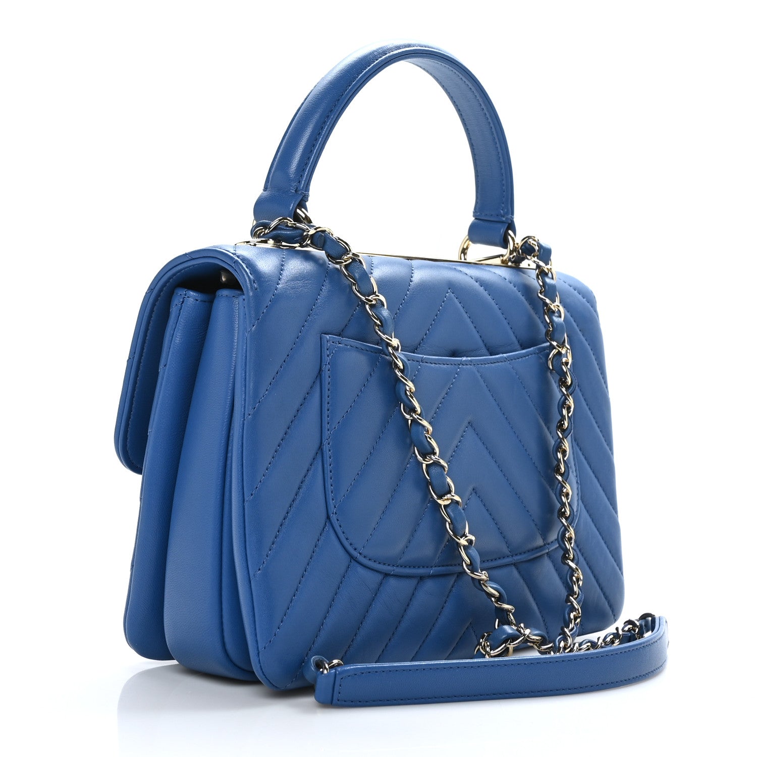 Chanel Lambskin Chevron Quilted Small Trendy CC Dual Handle Flap Bag Blue 3 of 10