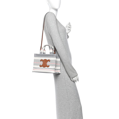 Celine Canvas Calfskin Striped Triomphe Small Cabas Thais Multicolor 2 of 9