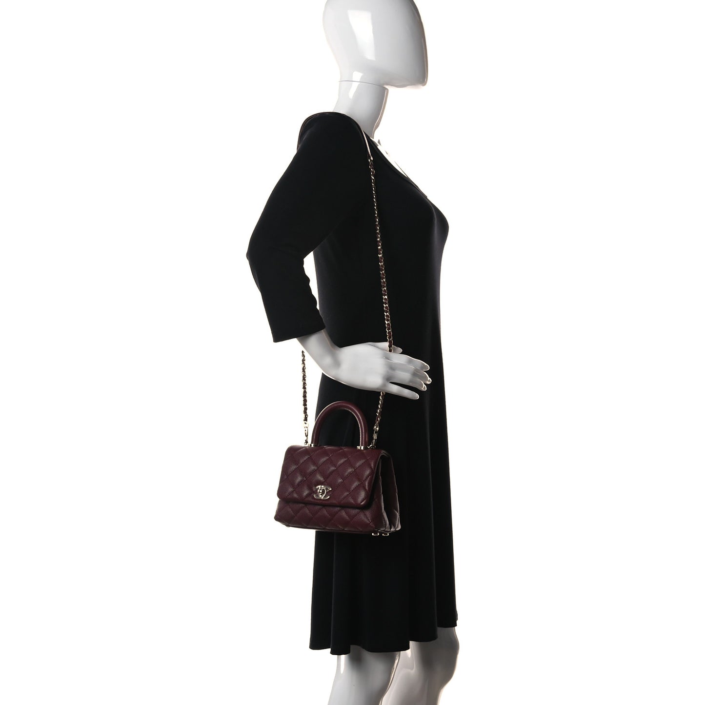 Caviar Quilted Extra Mini Coco Handle Flap Burgundy