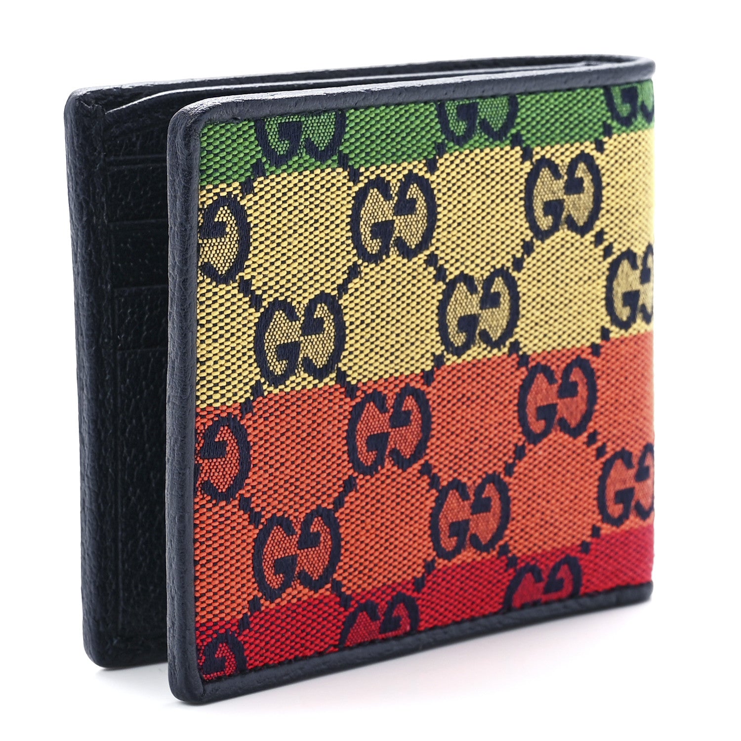 Gucci Monogram Multicolor Textured Calfskin Retro Interlocking G Bi-Fold Wallet Blue Rainbow 3 of 12