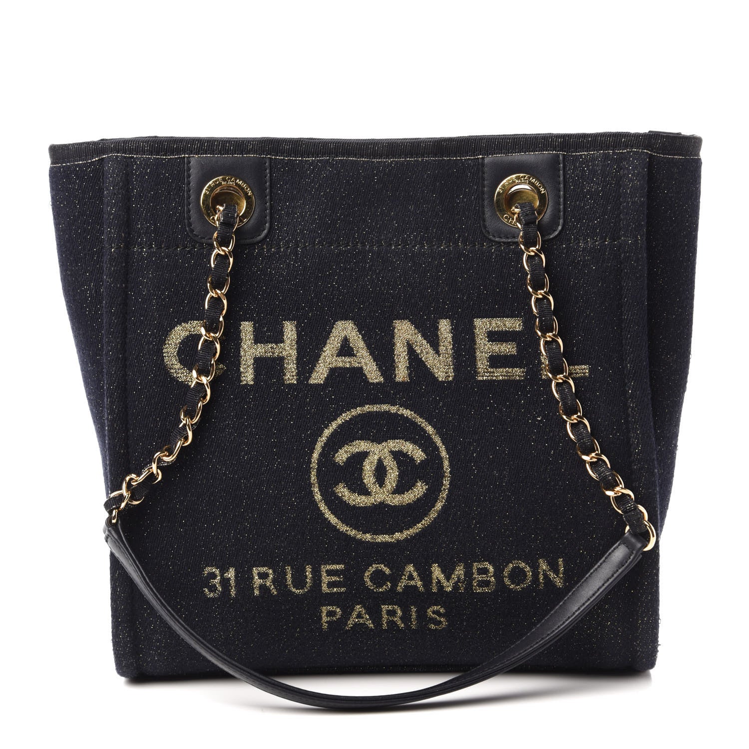 Chanel Lurex Canvas Mini Deauville Tote Navy Blue Gold 1 of 11