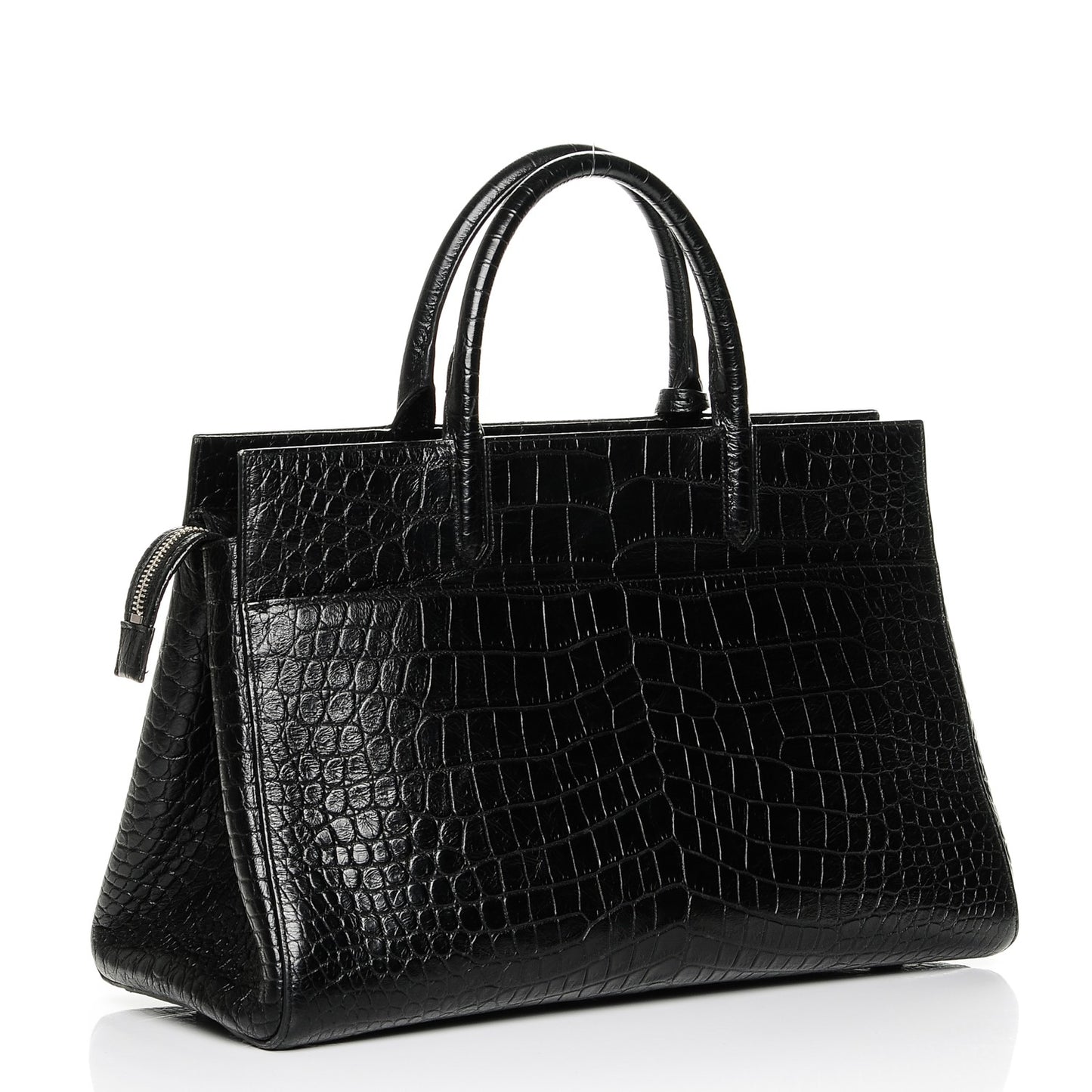 Calfskin Crocodile Embossed Medium Cabas Rive Gauche Black