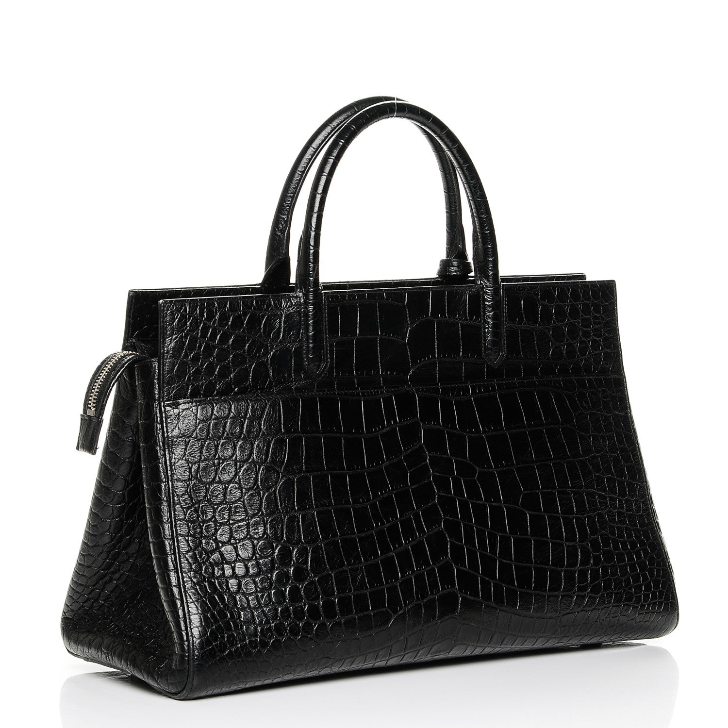 Saint Laurent Calfskin Crocodile Embossed Medium Cabas Rive Gauche Black 3 of 6