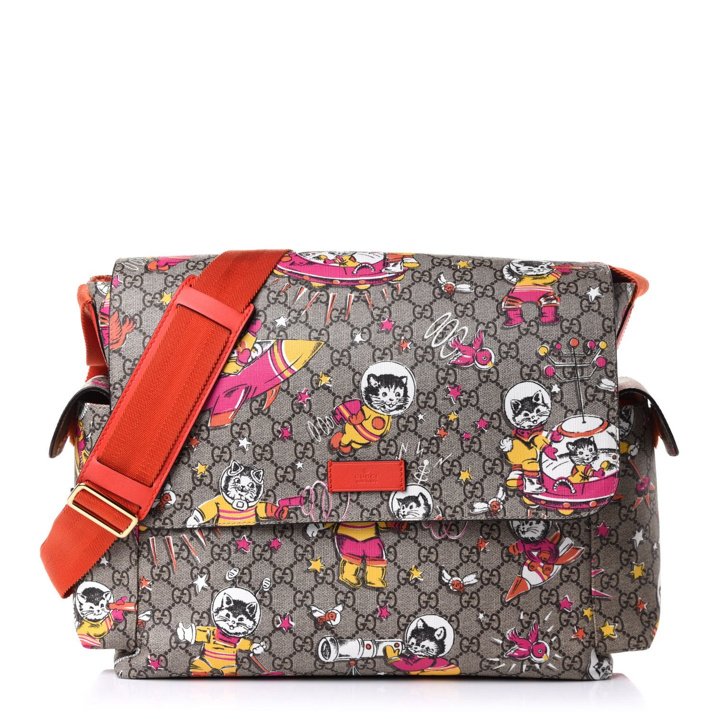 GG Supreme Monogram Space Cats Diaper Bag Orange