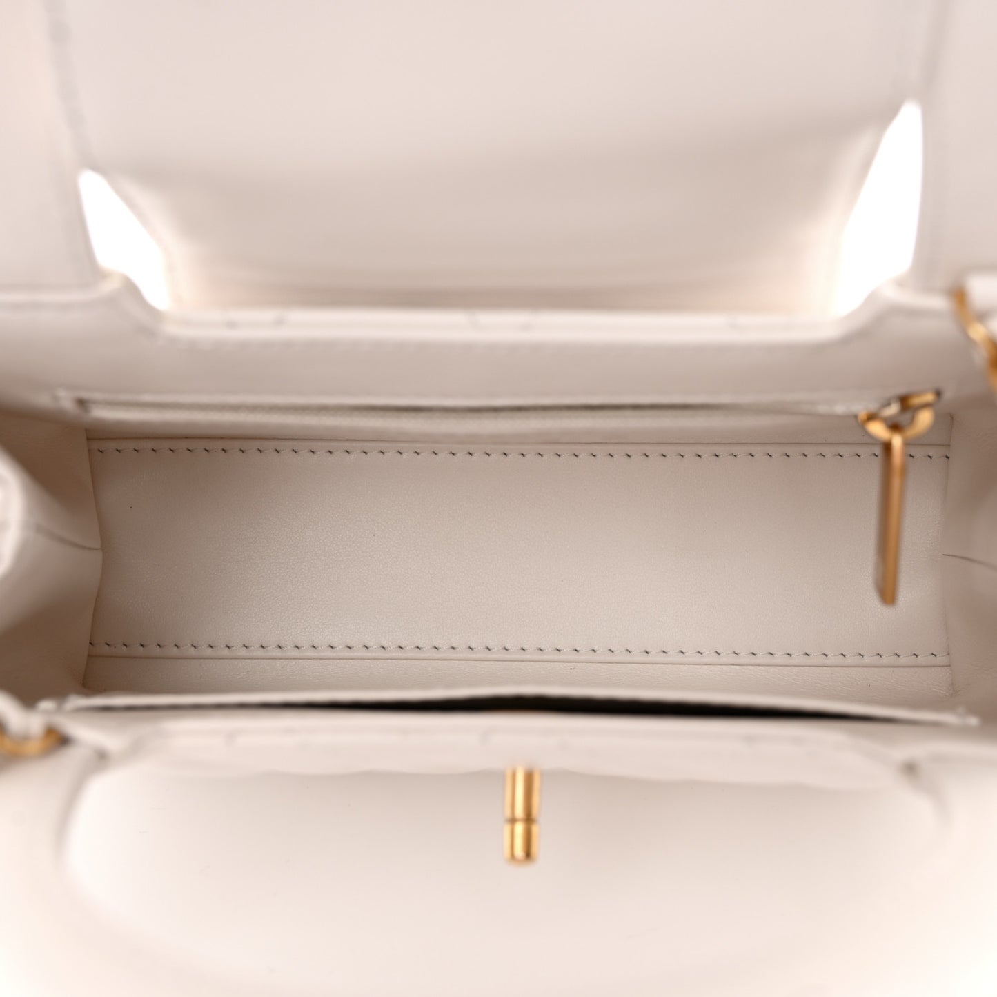 Shiny Aged Calfskin Quilted Nano Kelly Shopper White