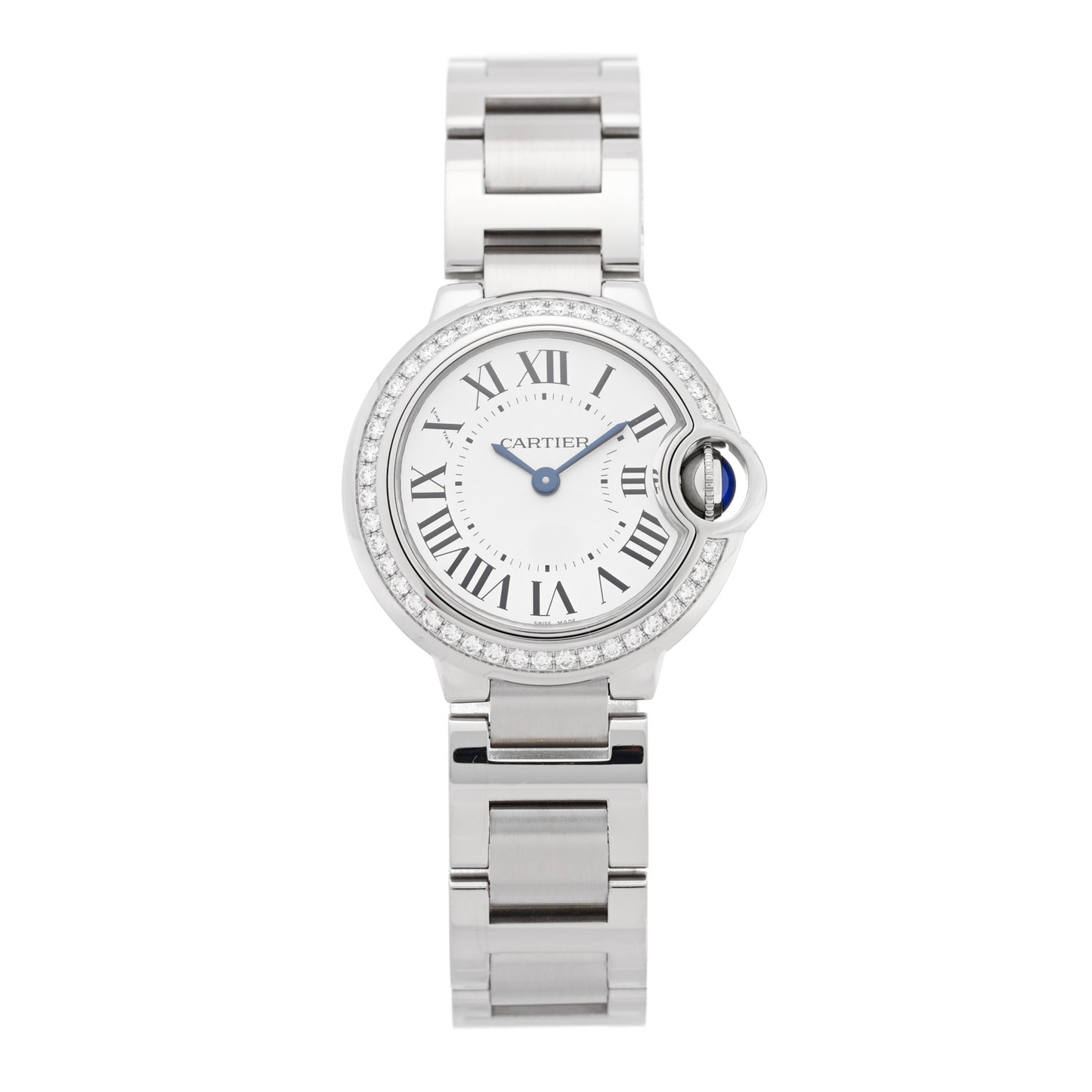 Stainless Steel Diamond Bezel 28mm Ballon Bleu De Cartier Quartz Watch