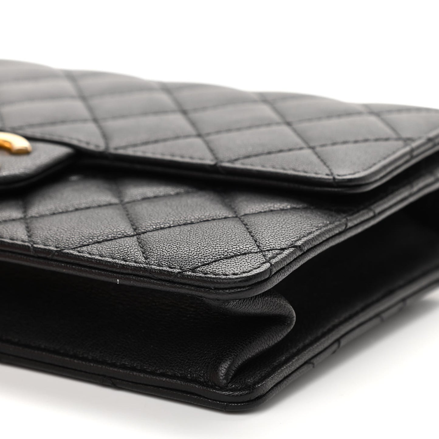 Goatskin Quilted Small Chic Pearls Flap Black