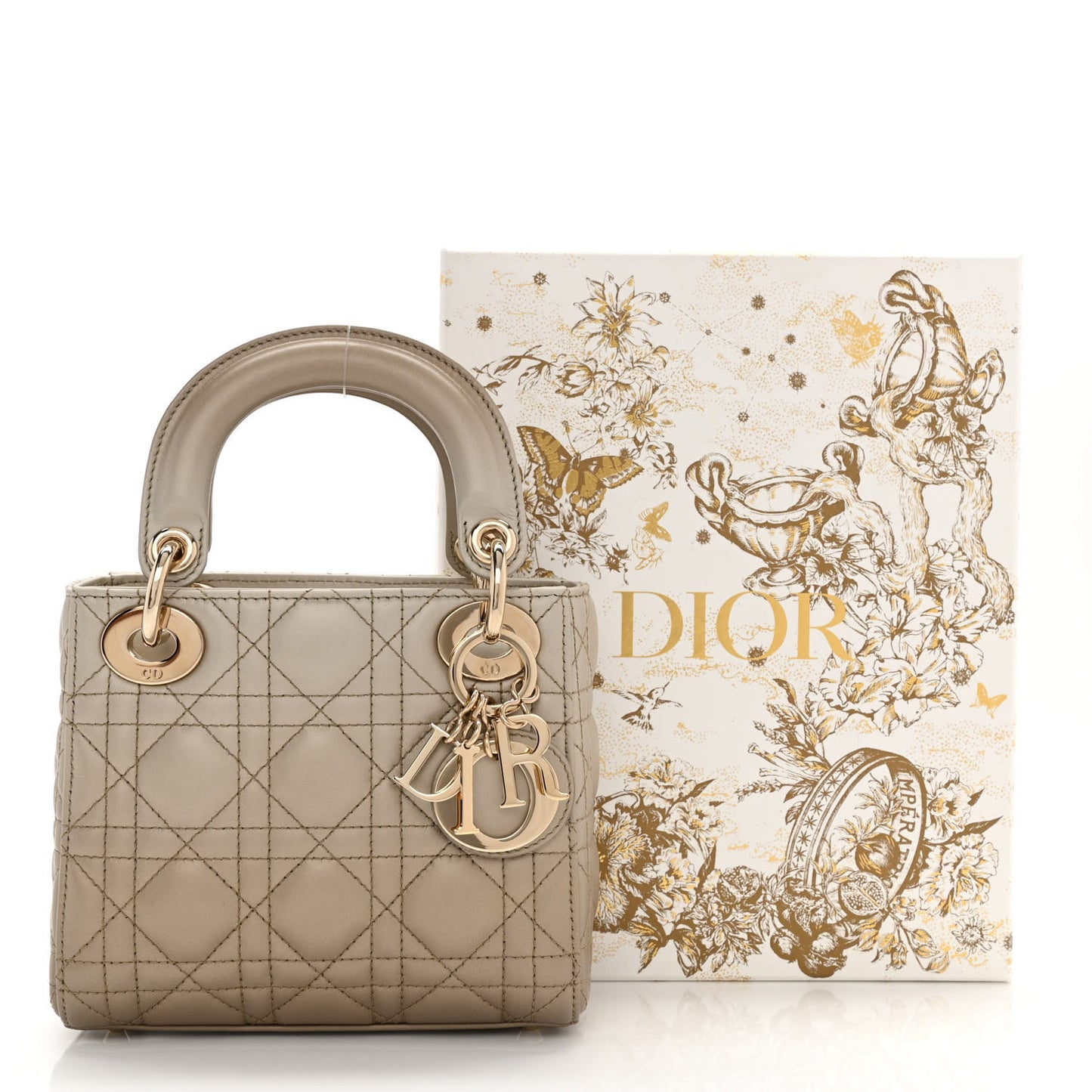 Metallic Lambskin Cannage Mini Lady Dior Gold