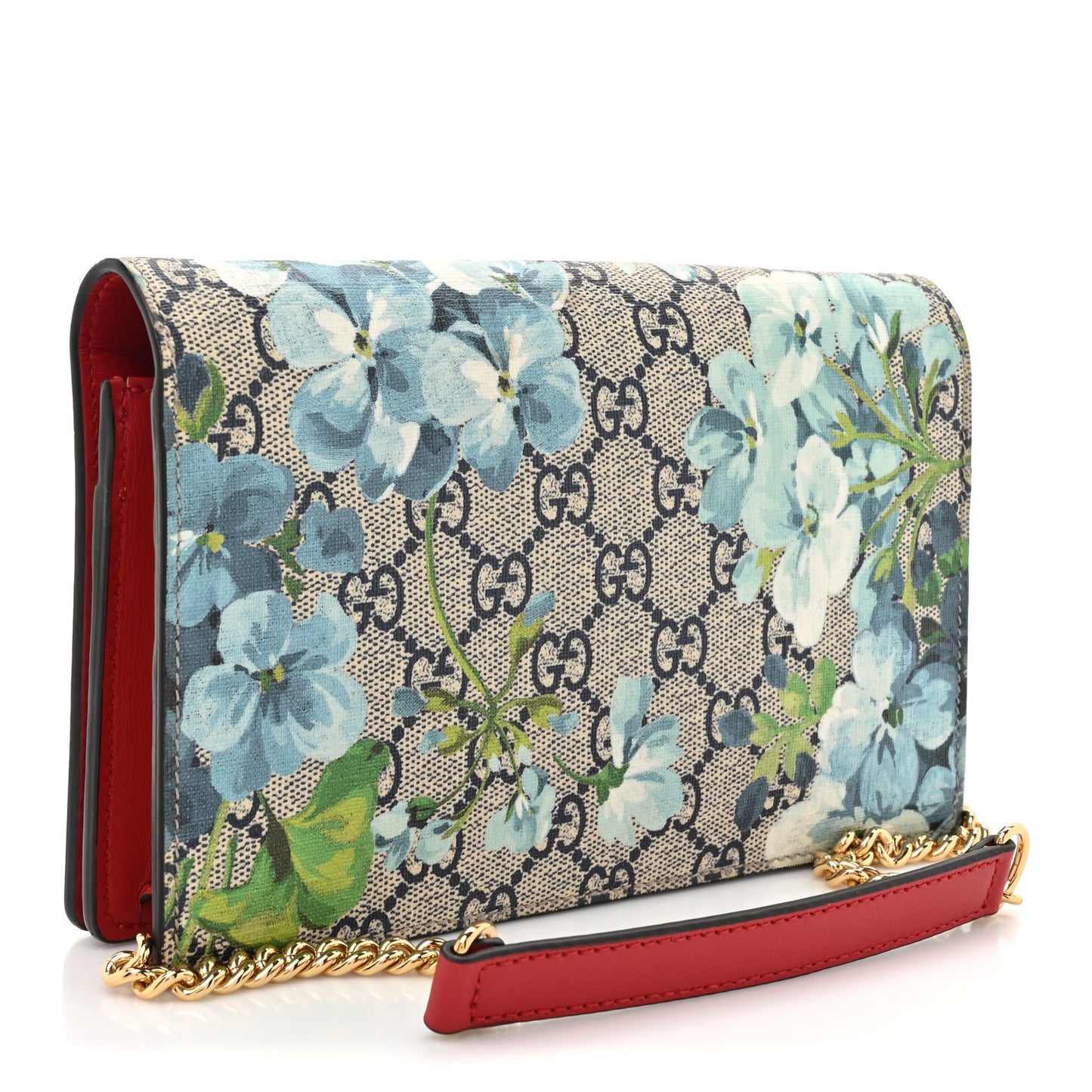 GG Supreme Monogram Blooms Chain Wallet Blue