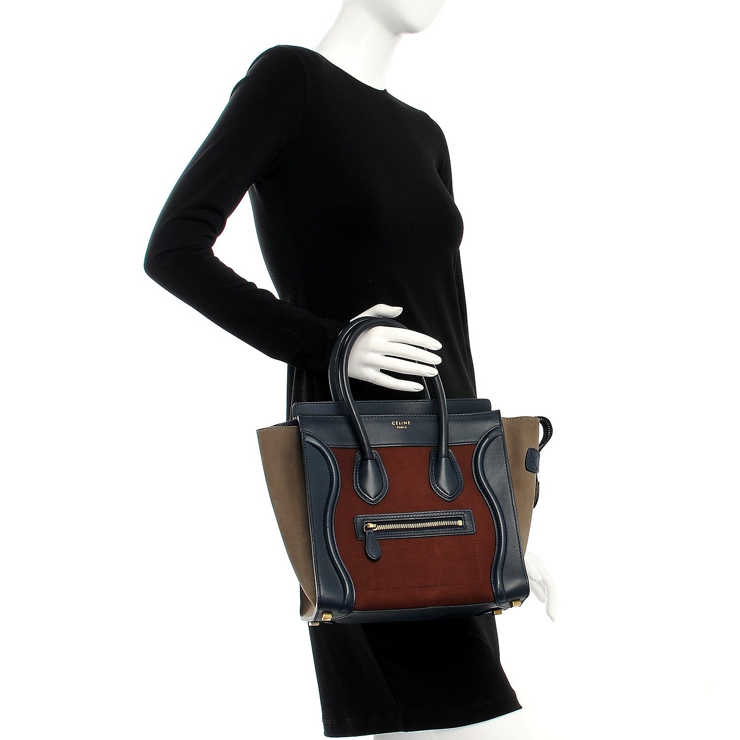 Celine Smooth Calfskin Nubuck Micro Tri-Color Luggage Marron 2 of 12