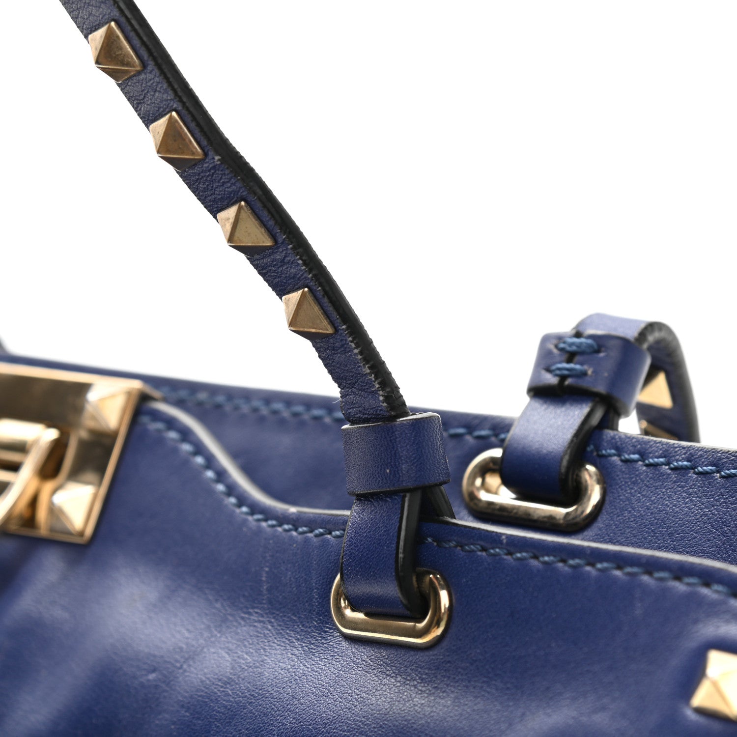 Valentino Garavani Vitello Medium Rockstud Tote Blue China 10 of 17