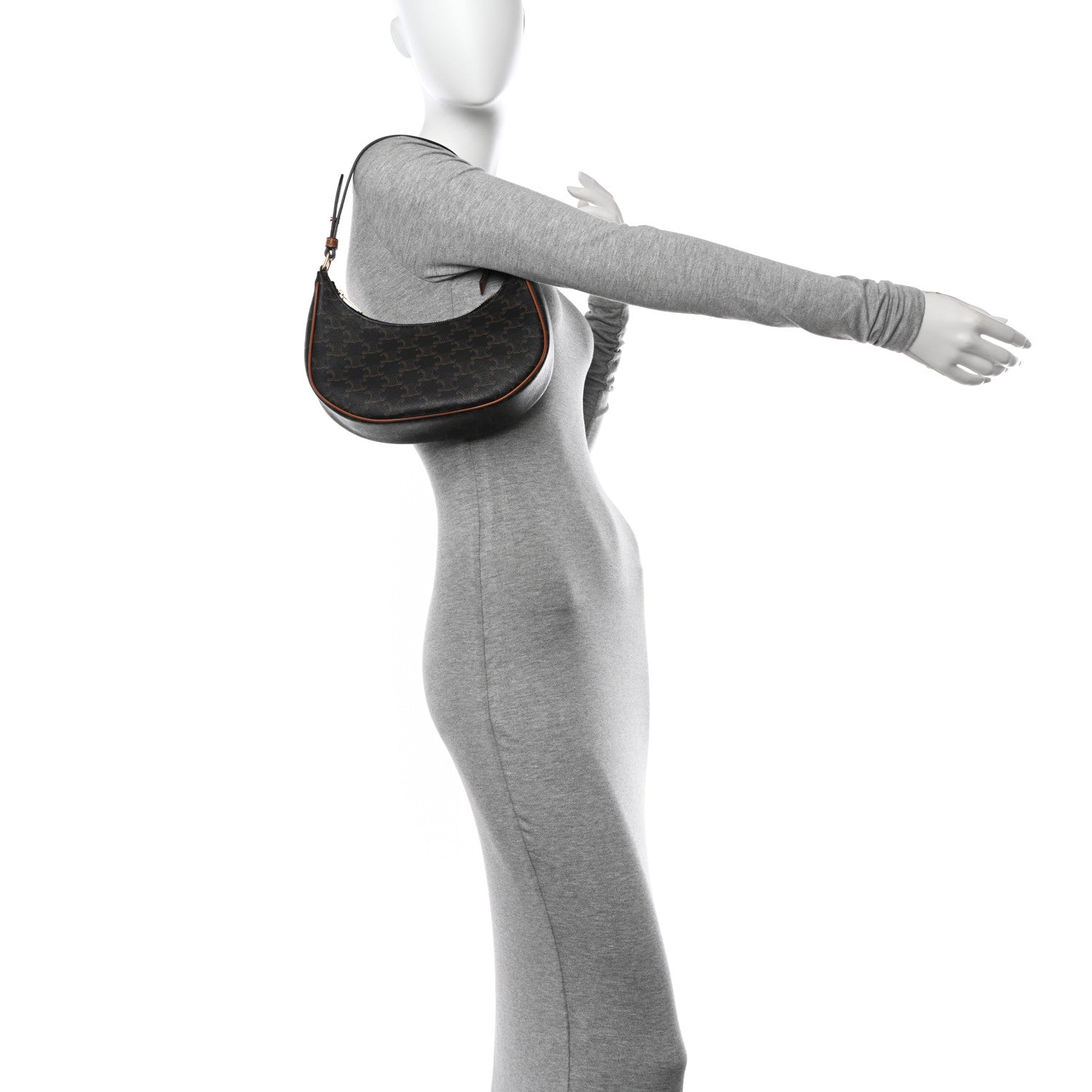 Celine Triomphe Canvas Calfskin Ava Shoulder Bag Tan 2 of 10