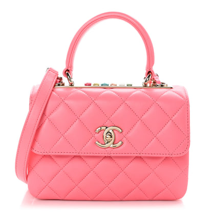 Chanel Lambskin Lacquered Quilted Mini Trendy CC Dual Handle Flap Bag Coral Pink 1 of 10