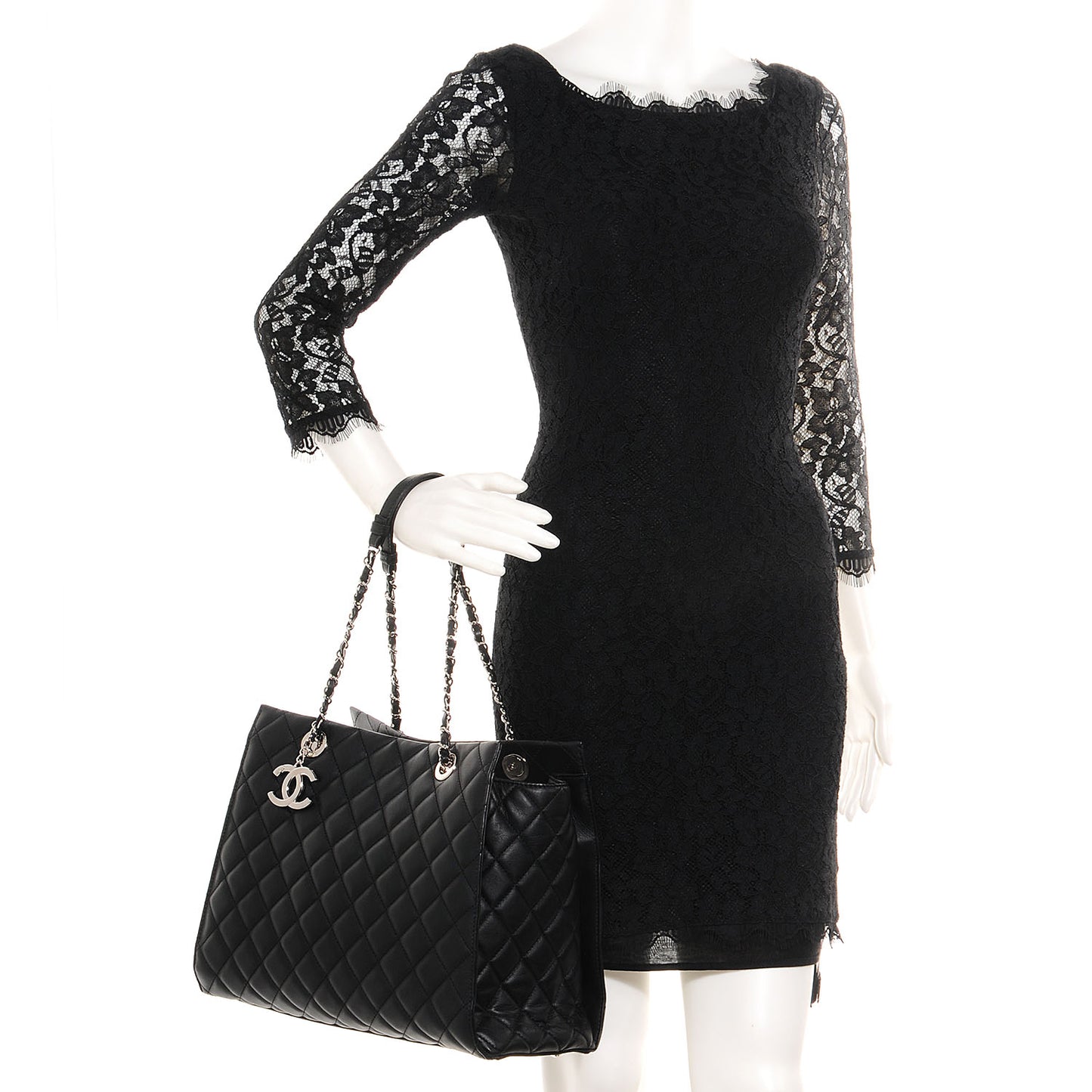 Calfskin Quilted Chic and Soft Large Shopping Tote Black