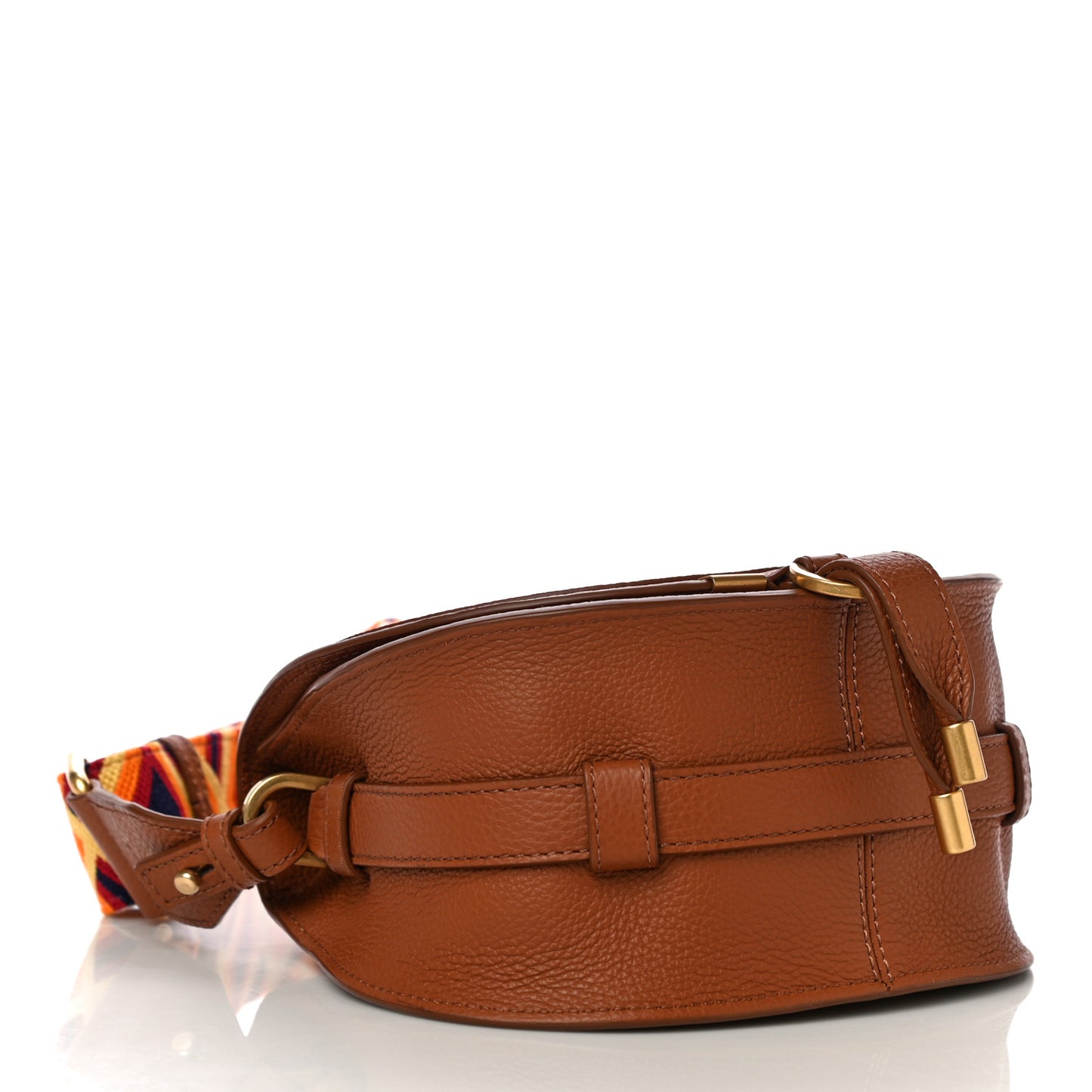 Calfskin Embroidery Mini Marcie Round Crossbody Bag Tan
