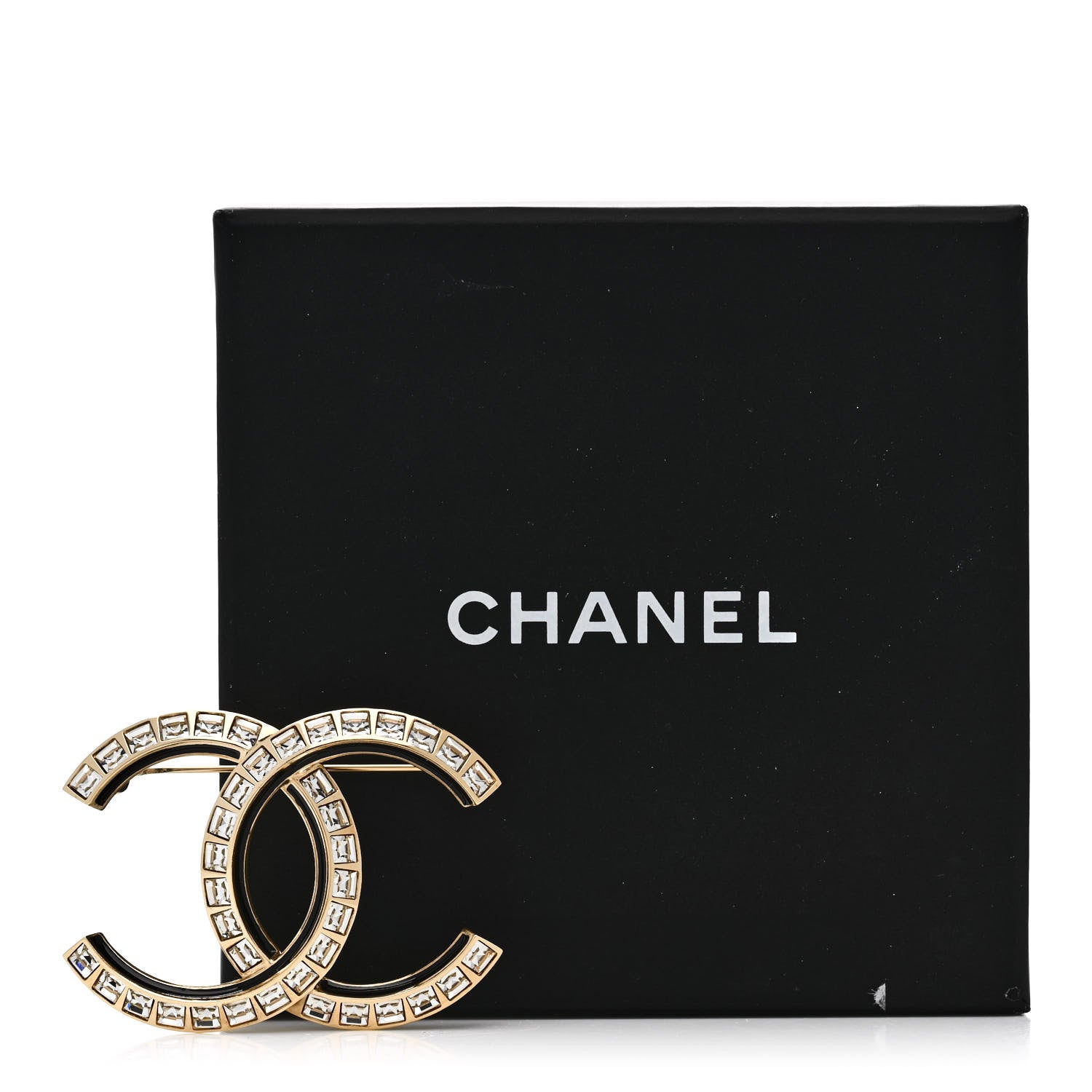 Chanel Baguette Crystal CC Brooch Black Gold 4 of 4