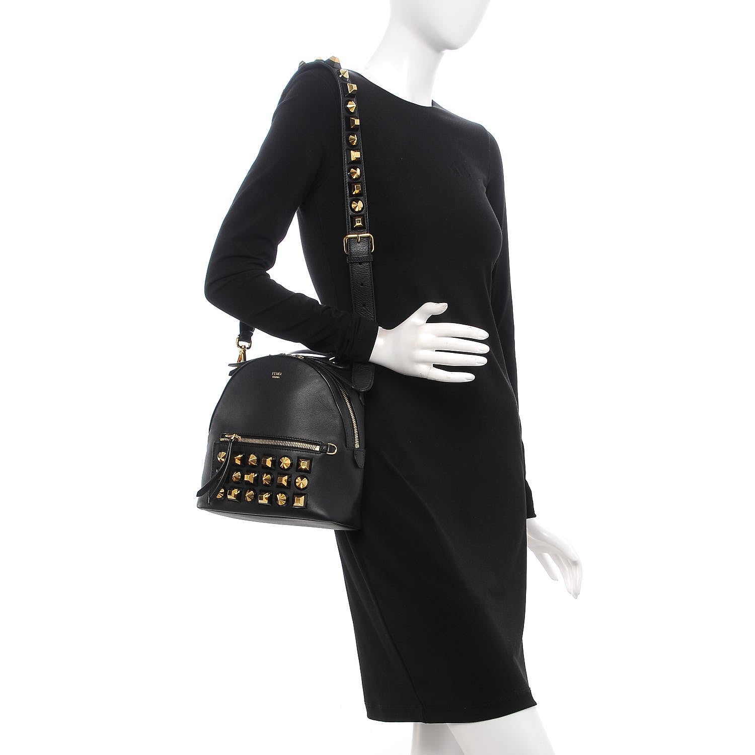 Fendi Vitello Dolce Studded Mini Backpack Black 2 of 8