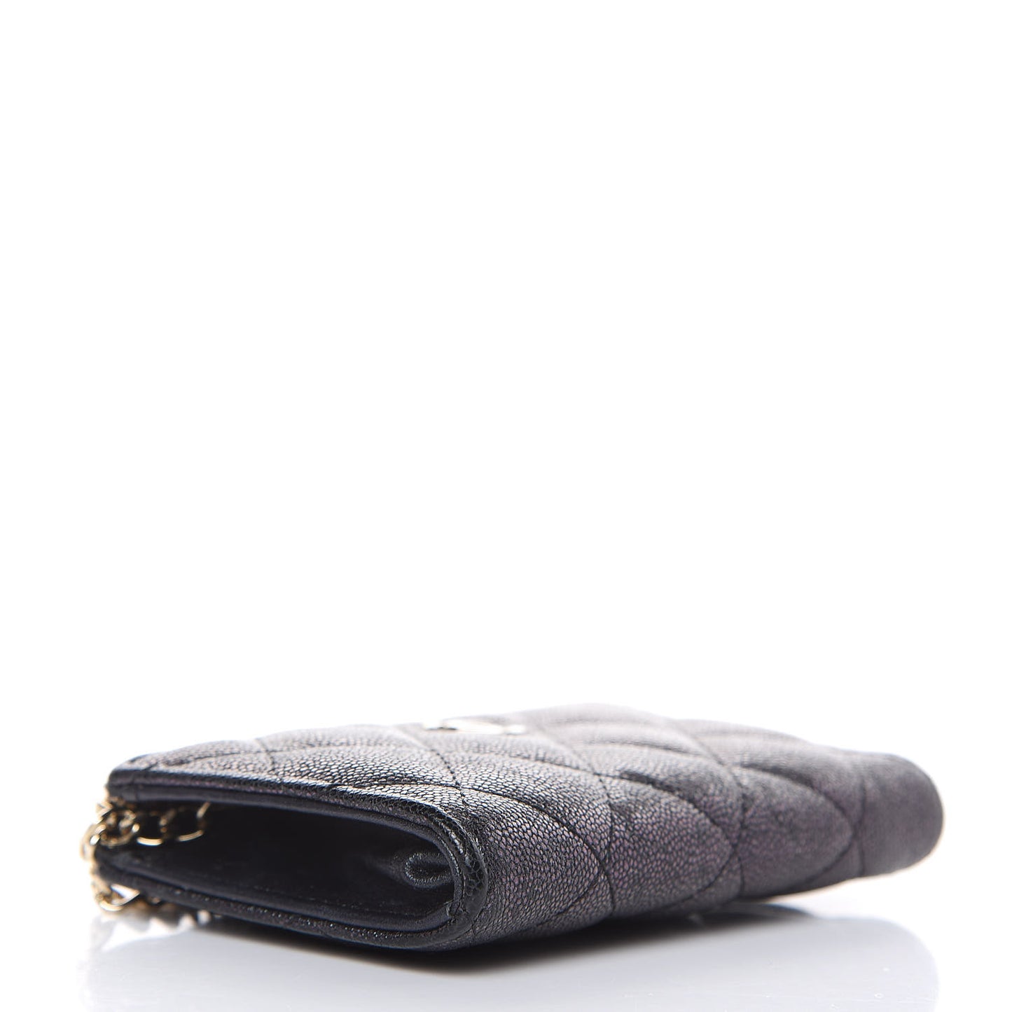 Iridescent Caviar Quilted Zipped Key Holder Case Black