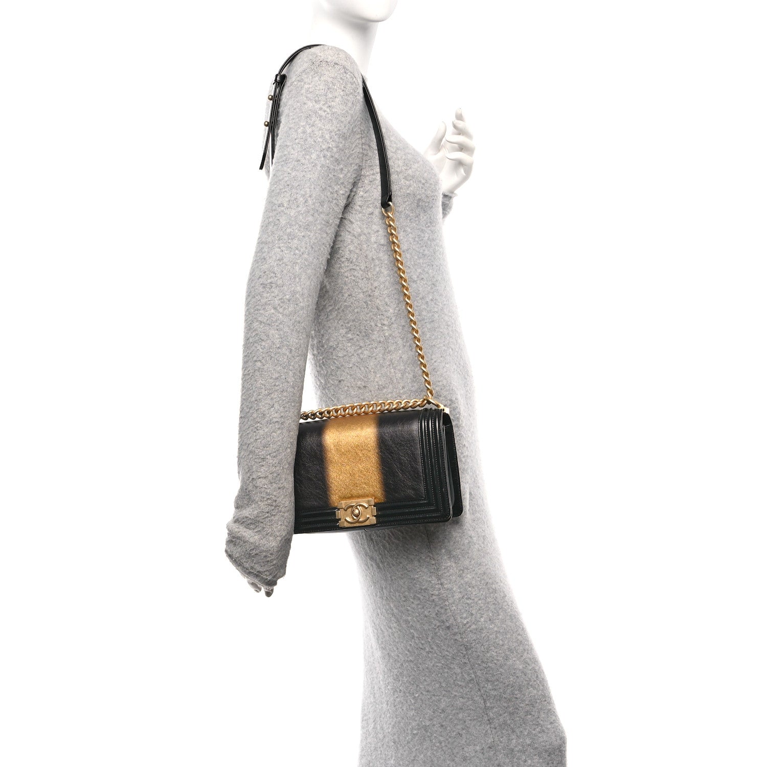 Chanel Metallic Glazed Calfskin Medium Boy Flap Black Gold 2 of 10