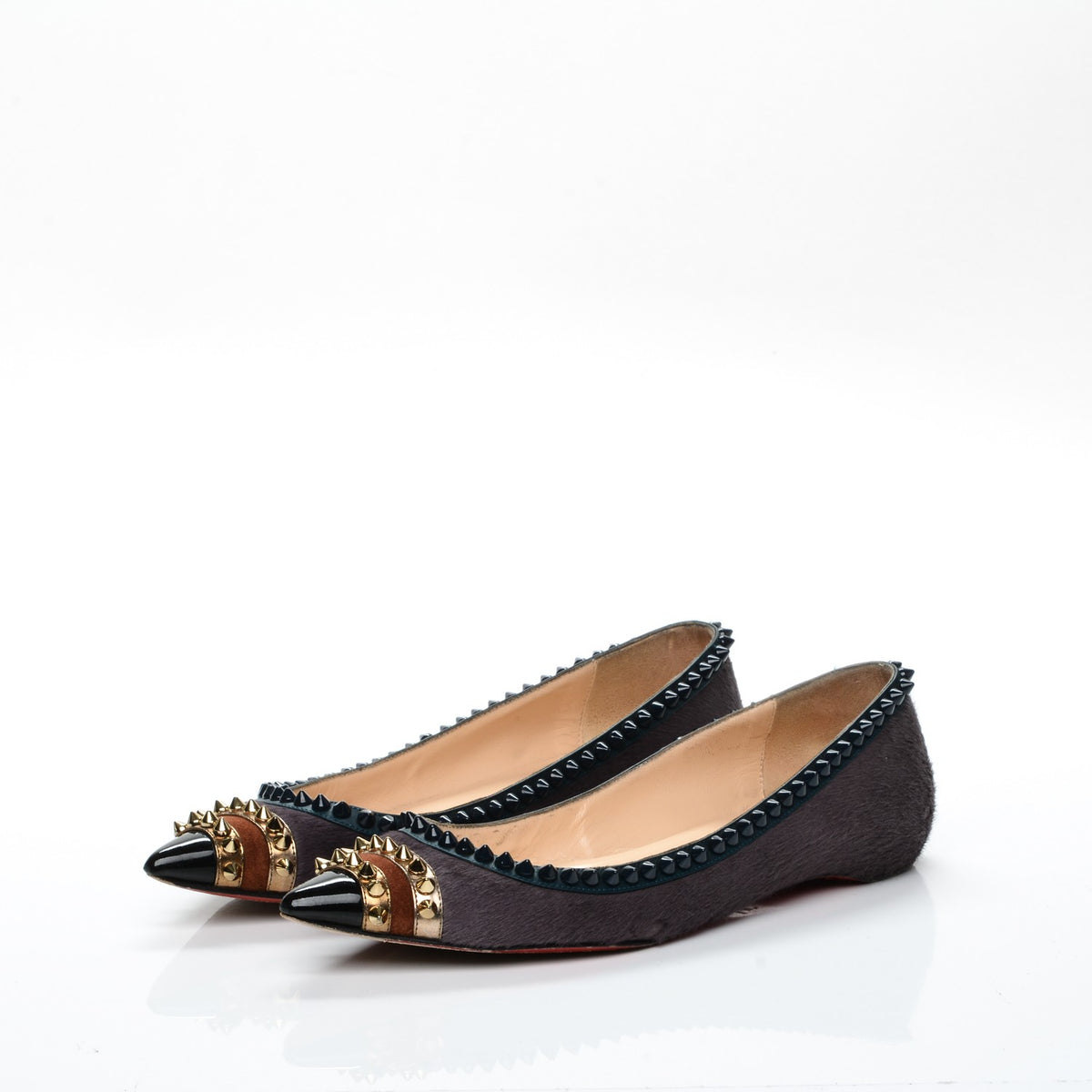Pony Hair Malabar Spiked Flats 37.5 Grey Multi