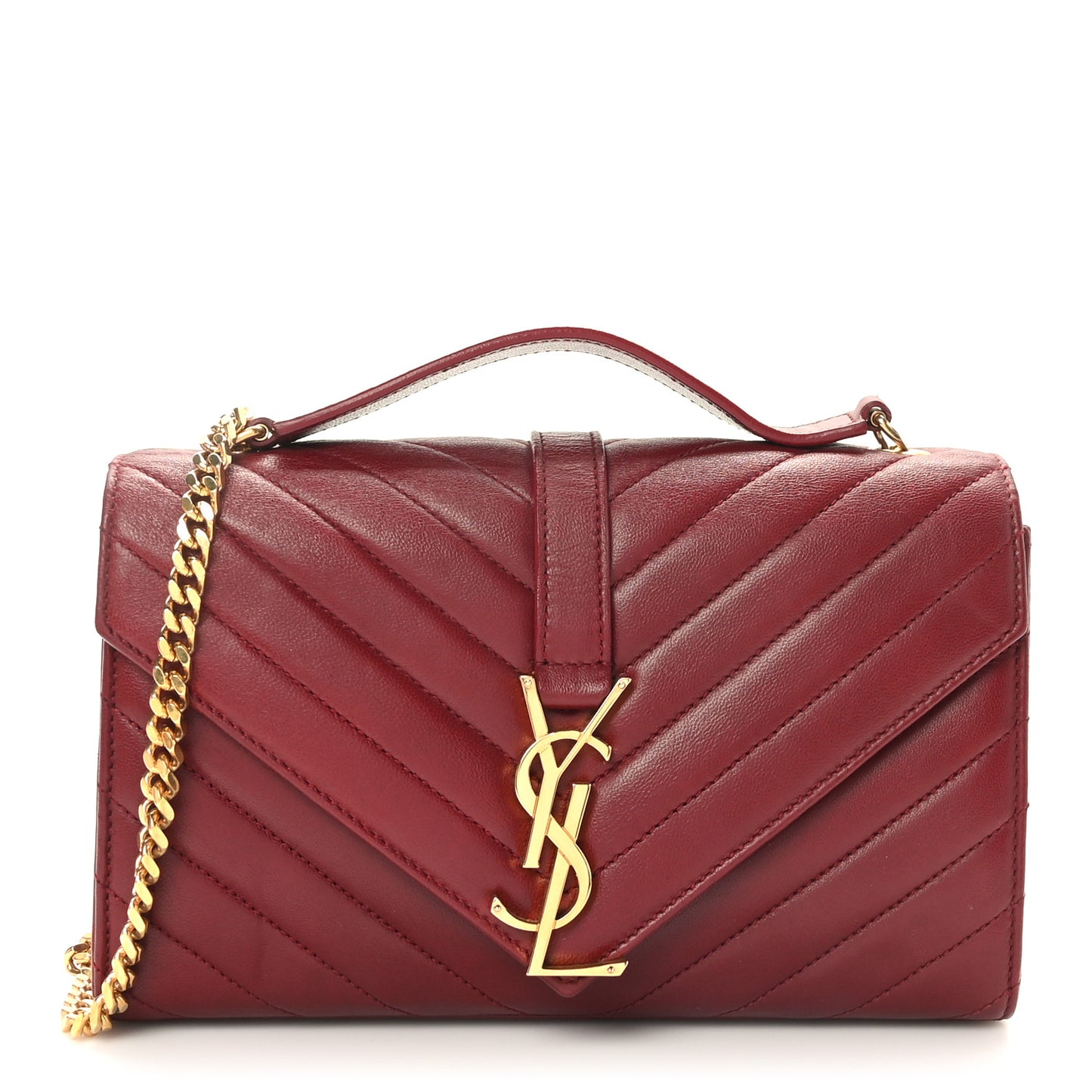 Lambskin Matelasse Chevron Small Monogram Satchel Oxblood