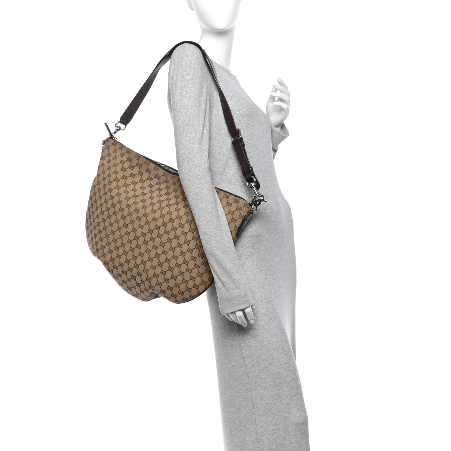 Gucci Monogram Calfskin Web Large Shoulder Bag Beige Brown 2 of 12
